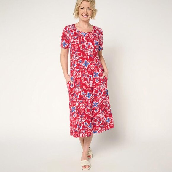 DENIM & CO. Women's Petite Favorite Jersey Short Sleeve Midi Dress Size MP - Picture 1 of 7